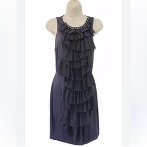 NWT Phillip Lim Scoop Neck Mini Dress Gray Ruffle Crystal Accents Sleeveless